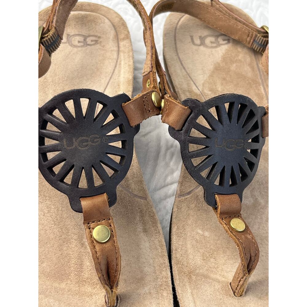 Ugg Women's Tan Leather Strap Flat Vacation Summer Sandals - Size 7 - Picture 4 of 10